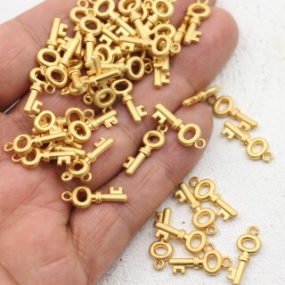 20 Mini Key Charms, Matte Gold