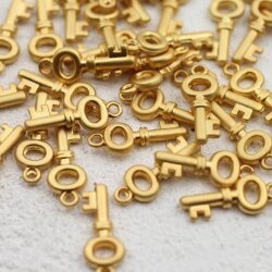 20 Mini Key Charms, Matte Gold