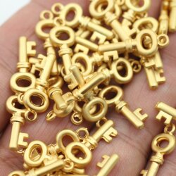 20 Mini Key Charms, Matte Gold