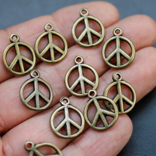 10 Peace Charm Anhänger, Altmessing