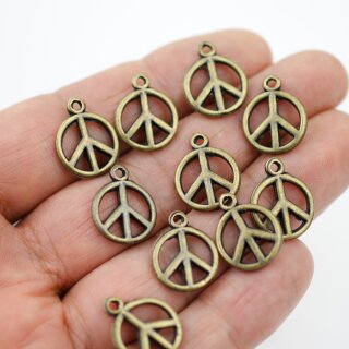 10 Peace Charm Anhänger, Altmessing