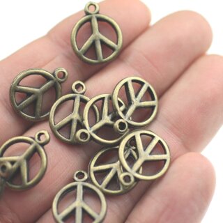 10 Peace Charm Anhänger, Altmessing