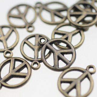10 Peace Charm Anhnger, Altmessing