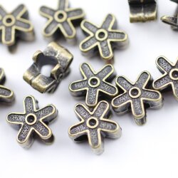 10 Flower Beads, Antique Bronze