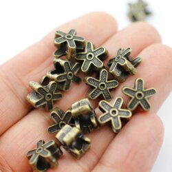 10 Flower Beads, Antique Bronze