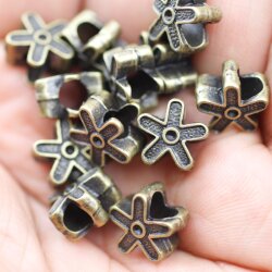 10 Flower Beads, Antique Bronze