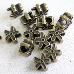 10 Flower Beads, Antique Bronze