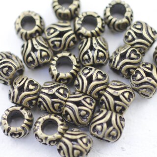 10 Heart Beads, Antique Bronze