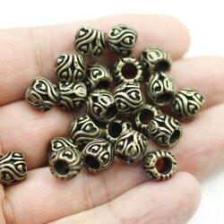 10 Heart Beads, Antique Bronze