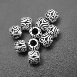 10 Heart Beads, Antique Silver