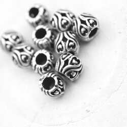 10 Heart Beads, Antique Silver