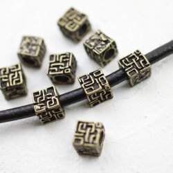 10 Labyrinth Cube Beads, Antique Bronze