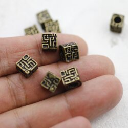 10 Labyrinth Cube Beads, Antique Bronze