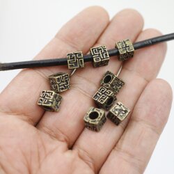 10 Labyrinth Cube Beads, Antique Bronze