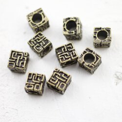 10 Labyrinth Cube Beads, Antique Bronze