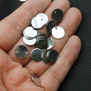 10 Messing Logo Plttchen 12 mm, Rhodium