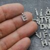 Letter Charms, Initial Alphabet Letter Pendant, Cz Letter Charms, Antique Silver