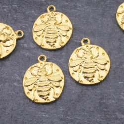 10 Bienen Anhänger 20 mm (Ø 2 mm), gold