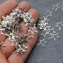 50 Rhodium Plated Mini Star Charms, Tiny star