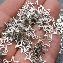 50 Rhodium Plated Mini Star Charms, Tiny star
