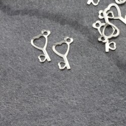 50 Rhodium Plated Mini Love Heart Key charms, key Pendant Jewelry Tag