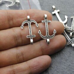 10 Anchor Charms, Bracelet Connector