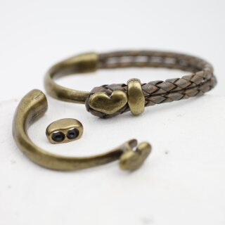 1 Set Half Cuff Bracelet Findings, Heart Bracelet Clasp, 57 mm Ø 8*4  mm