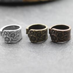 Besteckschmuck Ring, Blumen Ring,  Altkupfer