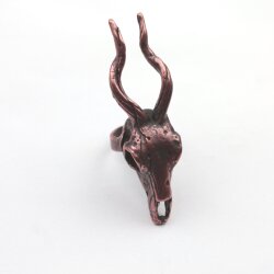 Antique Copper Gazelle Skull Ring, Antelope Skull, Impala...