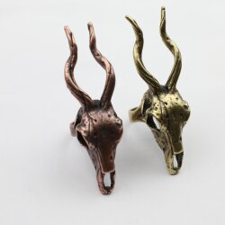 Antique Copper Gazelle Skull Ring, Antelope Skull, Impala Skull, Deer Skull