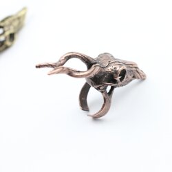 Antique Copper Gazelle Skull Ring, Antelope Skull, Impala Skull, Deer Skull