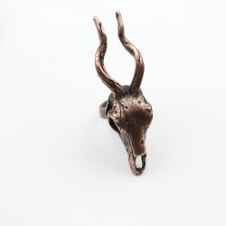 Antique Copper Gazelle Skull Ring, Antelope Skull, Impala Skull, Deer Skull