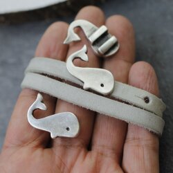 5 Whale Beads, Slider Bead, Bracelet Connector