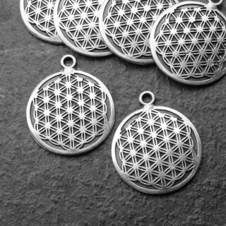 10 Silver Charm Flower of life, Sacred Geometry charm, Antique Silver