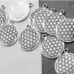 10 Silver Charm Flower of life, Sacred Geometry charm, Antique Silver
