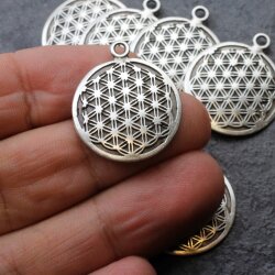 10 Silver Charm Flower of life, Sacred Geometry charm, Antique Silver