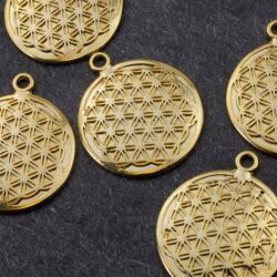 5 Flower of life pendants Sacred Geometry, Gold
