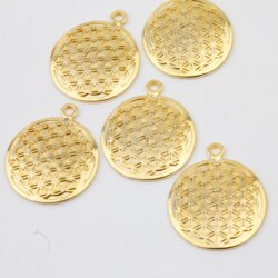 5 Flower of life pendants Sacred Geometry, Gold