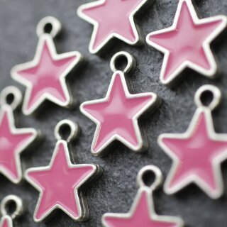 10 Pink Enamel Star Charms