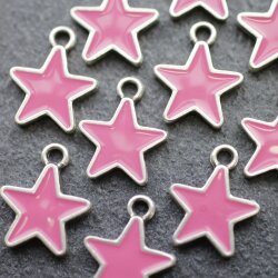 10 Stern Charms Anhänger mit Pinker Emaille