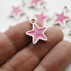 10 Stern Charms Anhänger mit Pinker Emaille