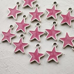 10 Stern Charms Anhänger mit Pinker Emaille