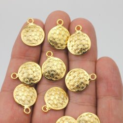 10 Gold Charm Flower of life, Sacred Geometry charm, Gold