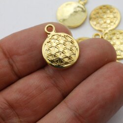 10 Gold Charm Flower of life, Sacred Geometry charm, Gold