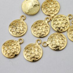 10 Gold Charm Flower of life, Sacred Geometry charm, Gold