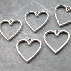 5 Antique Silver Heart Hollow Frame Glue Blank, Drop Open...