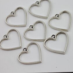 5 Antique Silver Heart Hollow Frame Glue Blank, Drop Open Bezel Blank Frame, Resin Jewelry Findings