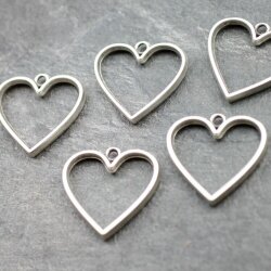 5 Antique Silver Heart Hollow Frame Glue Blank, Drop Open Bezel Blank Frame, Resin Jewelry Findings