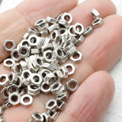 50 Silver Beads, Mini Nut Spacer Beads, Rondelle Beads,...