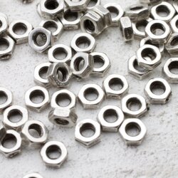 50 Silver Beads, Mini Nut Spacer Beads, Rondelle Beads,...